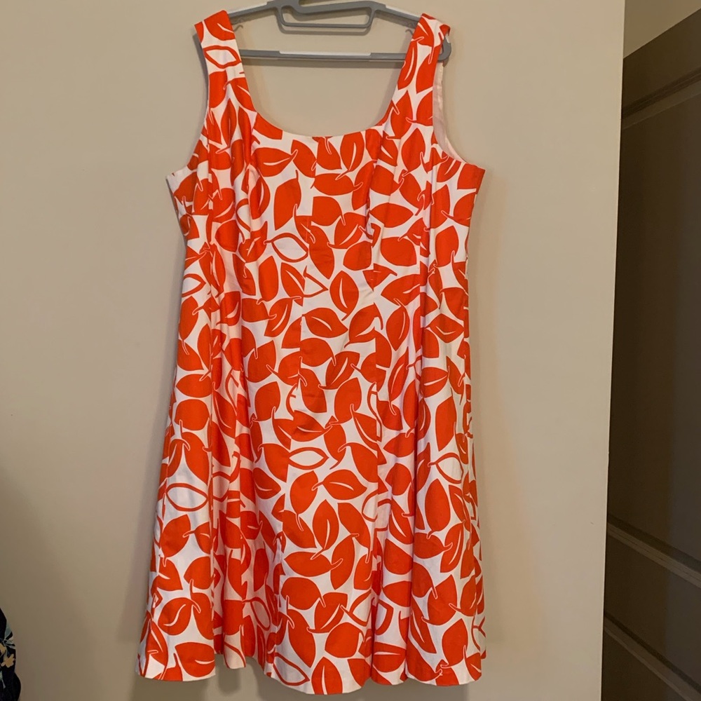 New Directions Women 22W Orange Leaf Dress